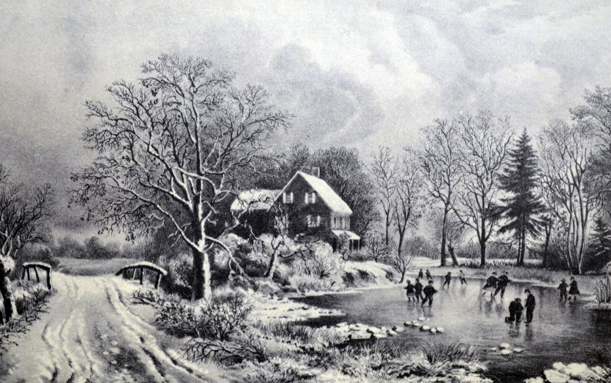 Currier & Ives İllüstrasyon 19. Yüzyıl. Erken kış by N. and Ives, J.M. Currier