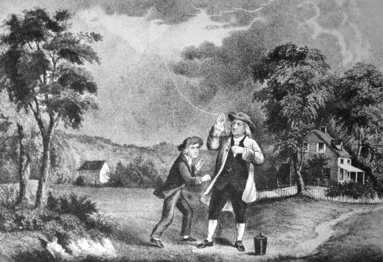 Currier & Ives İllüstrasyon 19. Yüzyıl. Franklin deneyi, Haziran 1752 by N. and Ives, J.M. Currier
