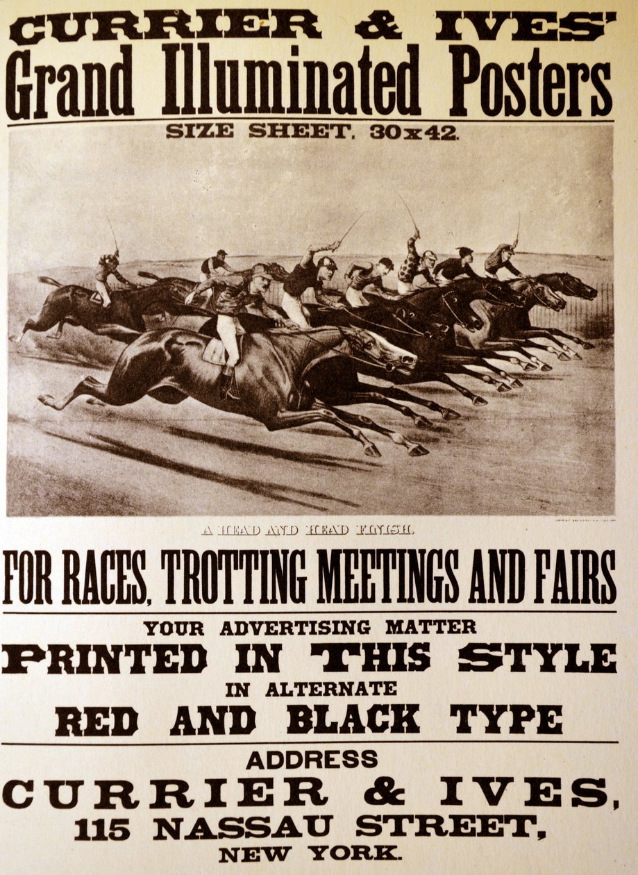 Currier & Ives İllüstrasyon 19. Yüzyıl. Yarışlar, Trotting Toplantıları ve Fuarlar için Büyük Işıklı Posterler by N. and Ives, J.M. Currier