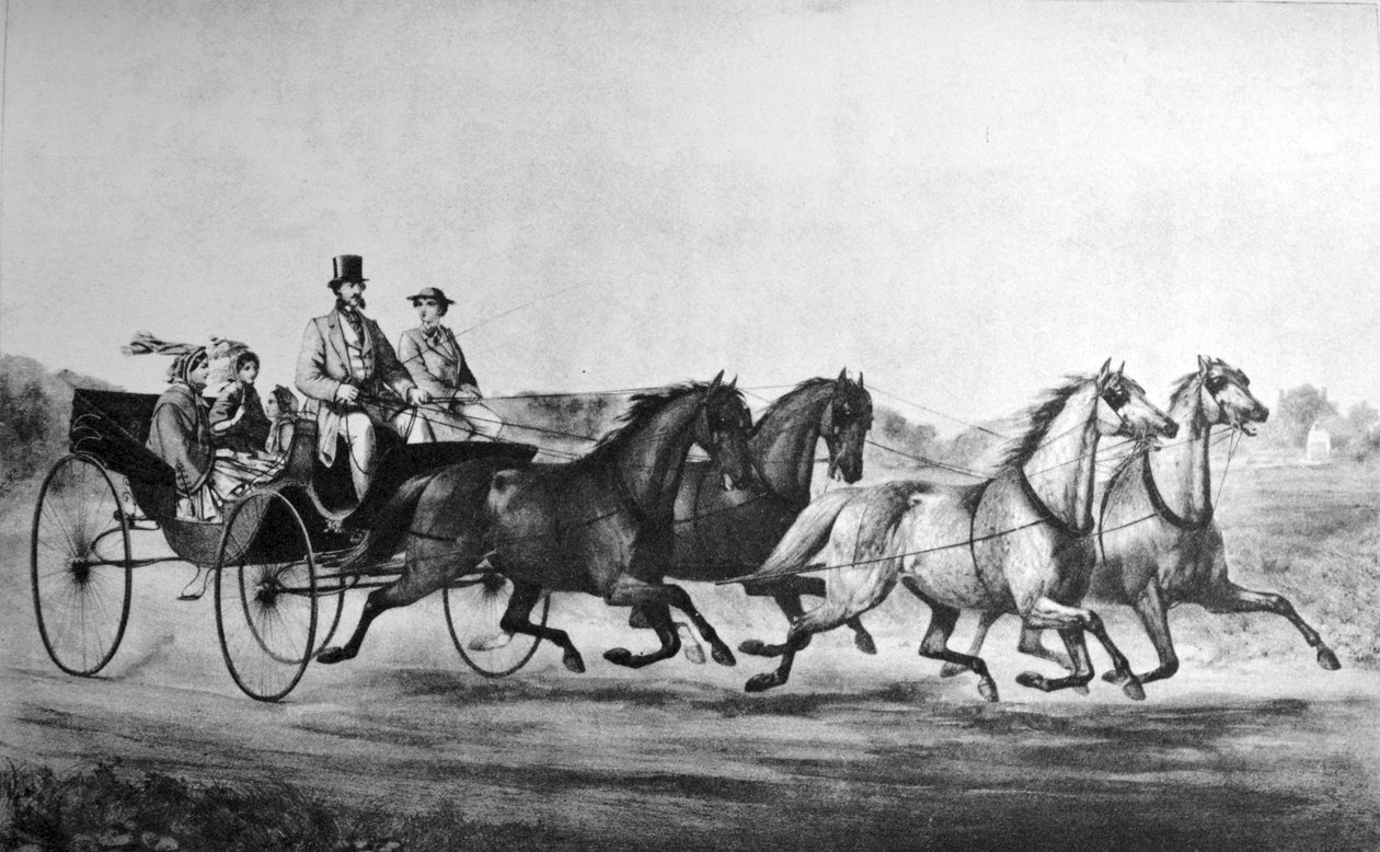 Currier & Ives İllüstrasyon 19. Yüzyıl. MINER,STEVENS & CO, Birinci sınıf vagonlar ve hafif vagon by N. and Ives, J.M. Currier