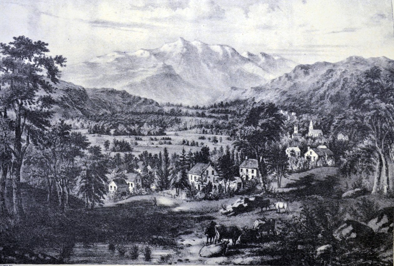 Currier & Ives İllüstrasyon 19. Yüzyıl. Washington Dağı ve Beyaz Dağlar. Conway Vadisi