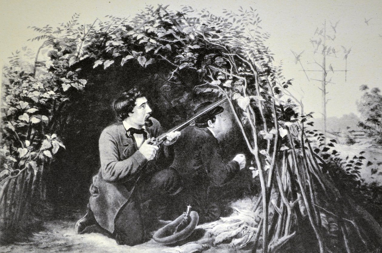 Currier & Ives İllüstrasyon 19. Yüzyıl. Güvercin Atışı, tuzak oynamak by N. and Ives, J.M. Currier