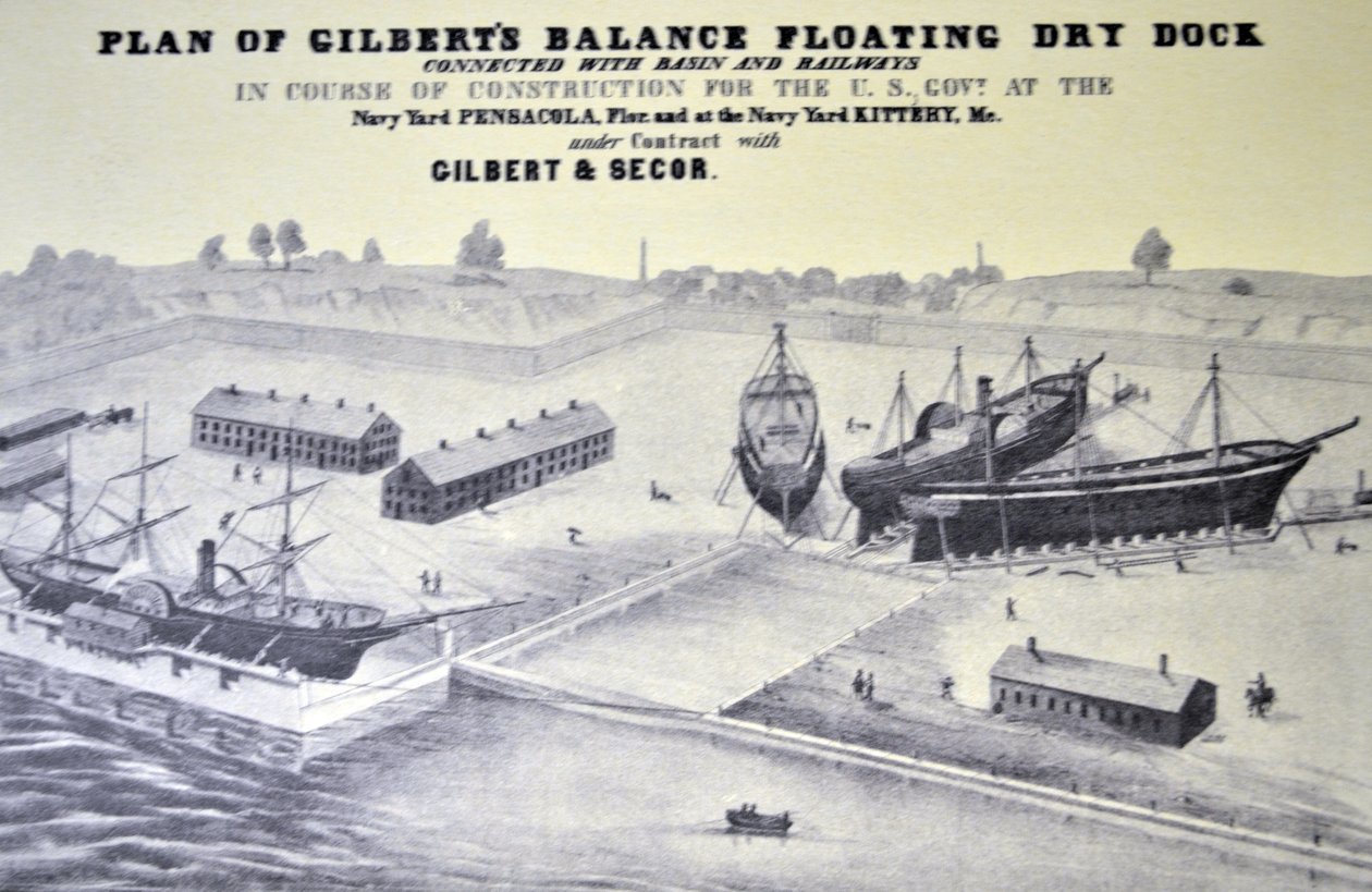 Currier & Ives Resim 19. Yüzyıl Gilberts Planı Dengesi yüzer kuru havuz by N. and Ives, J.M. Currier