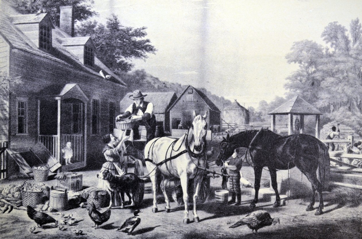 Currier & Ives İllüstrasyon 19. Yüzyıl. Pazara Hazırlanmak by N. and Ives, J.M. Currier