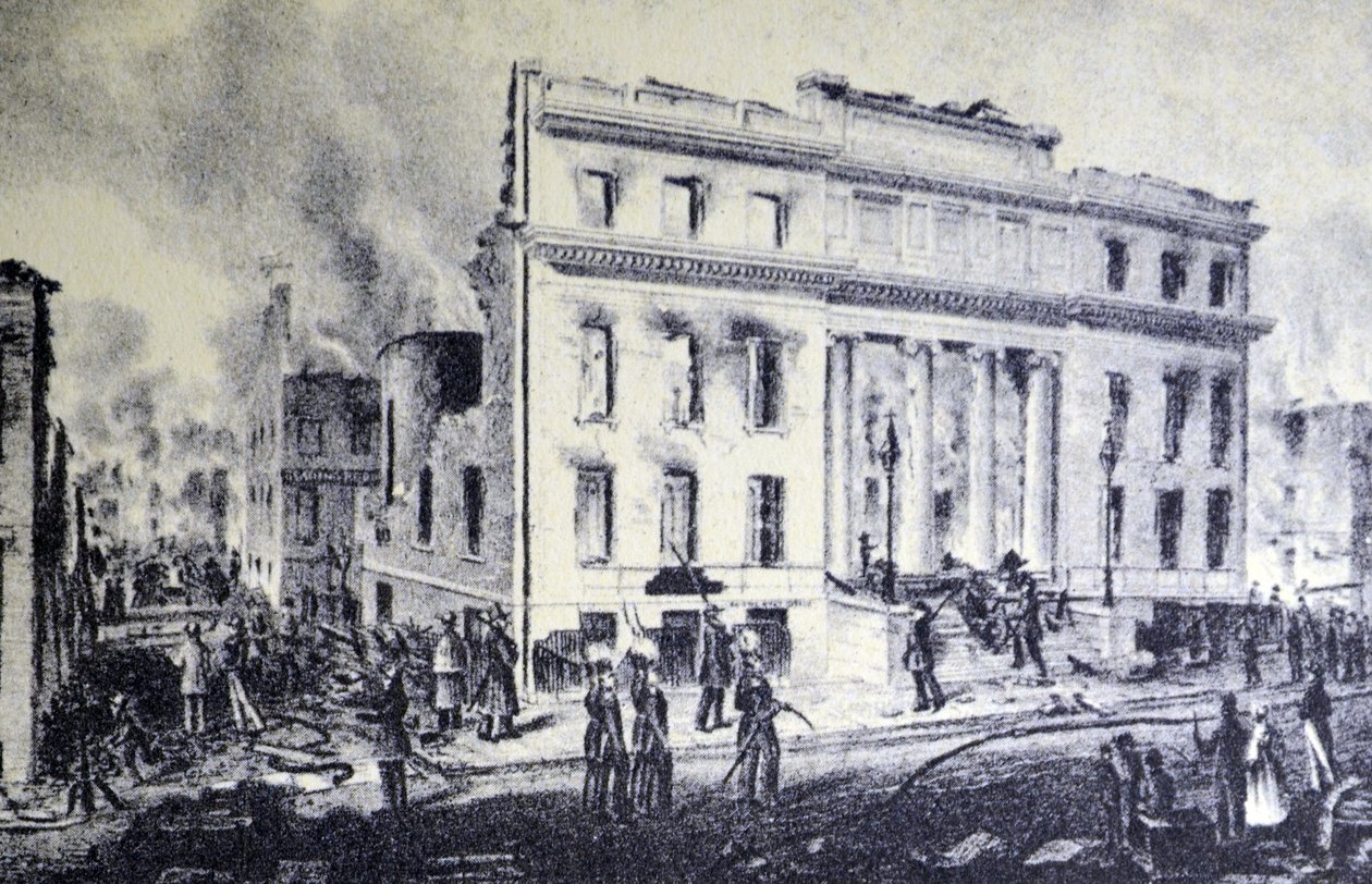 Currier & Ives İllüstrasyon 19. Yüzyıl. New York Tüccar Borsası Harabeleri by N. and Ives, J.M. Currier