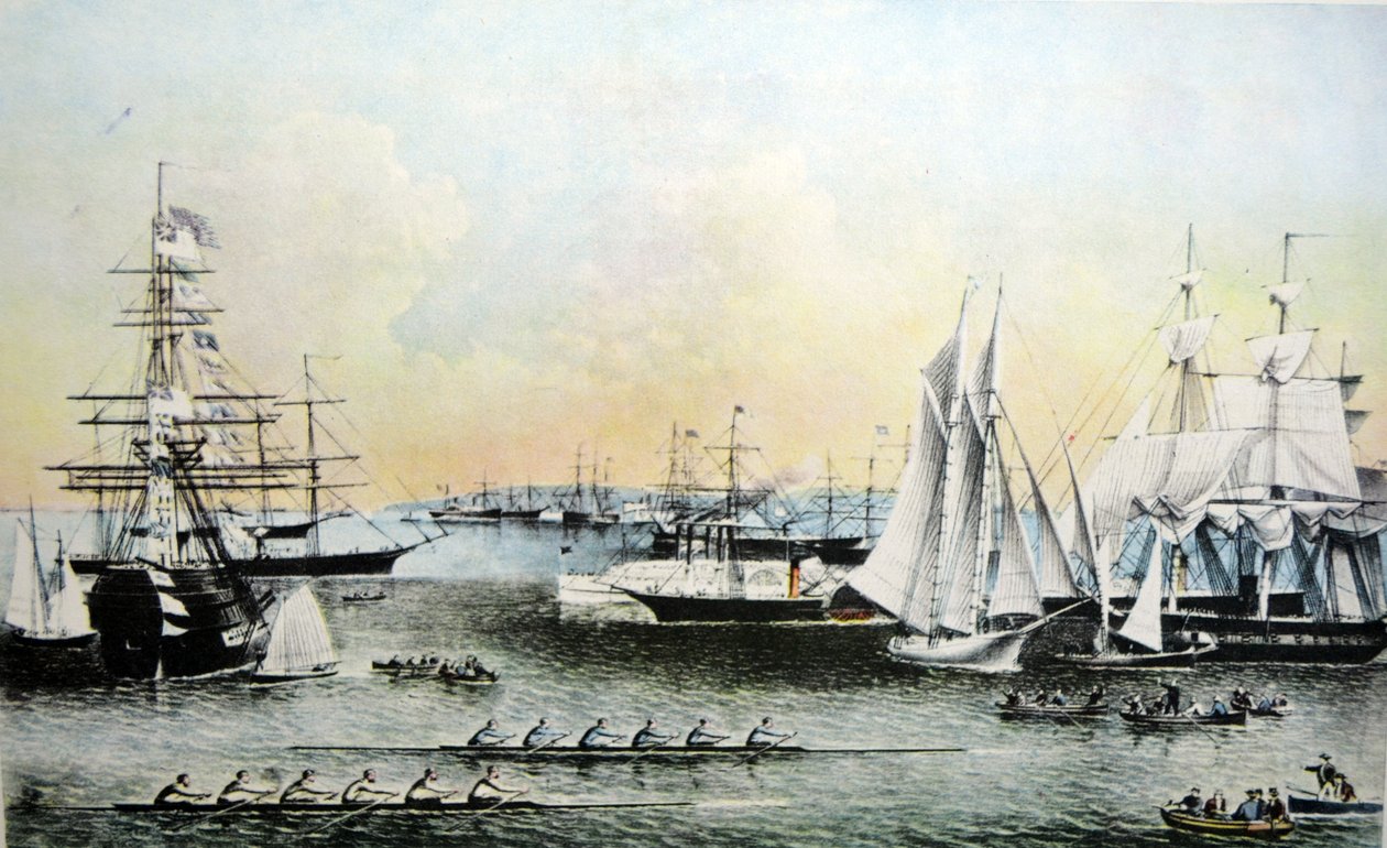 Currier & Ives İllüstrasyon 19. Yüzyıl. New York Limanı