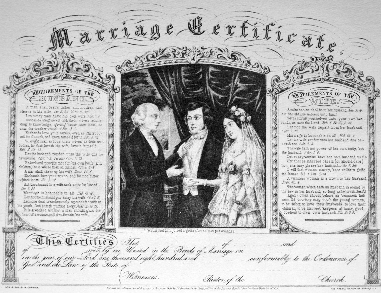 Currier & Ives İllüstrasyon 19. Yüzyıl. Evlilik Belgesi by N. and Ives, J.M. Currier