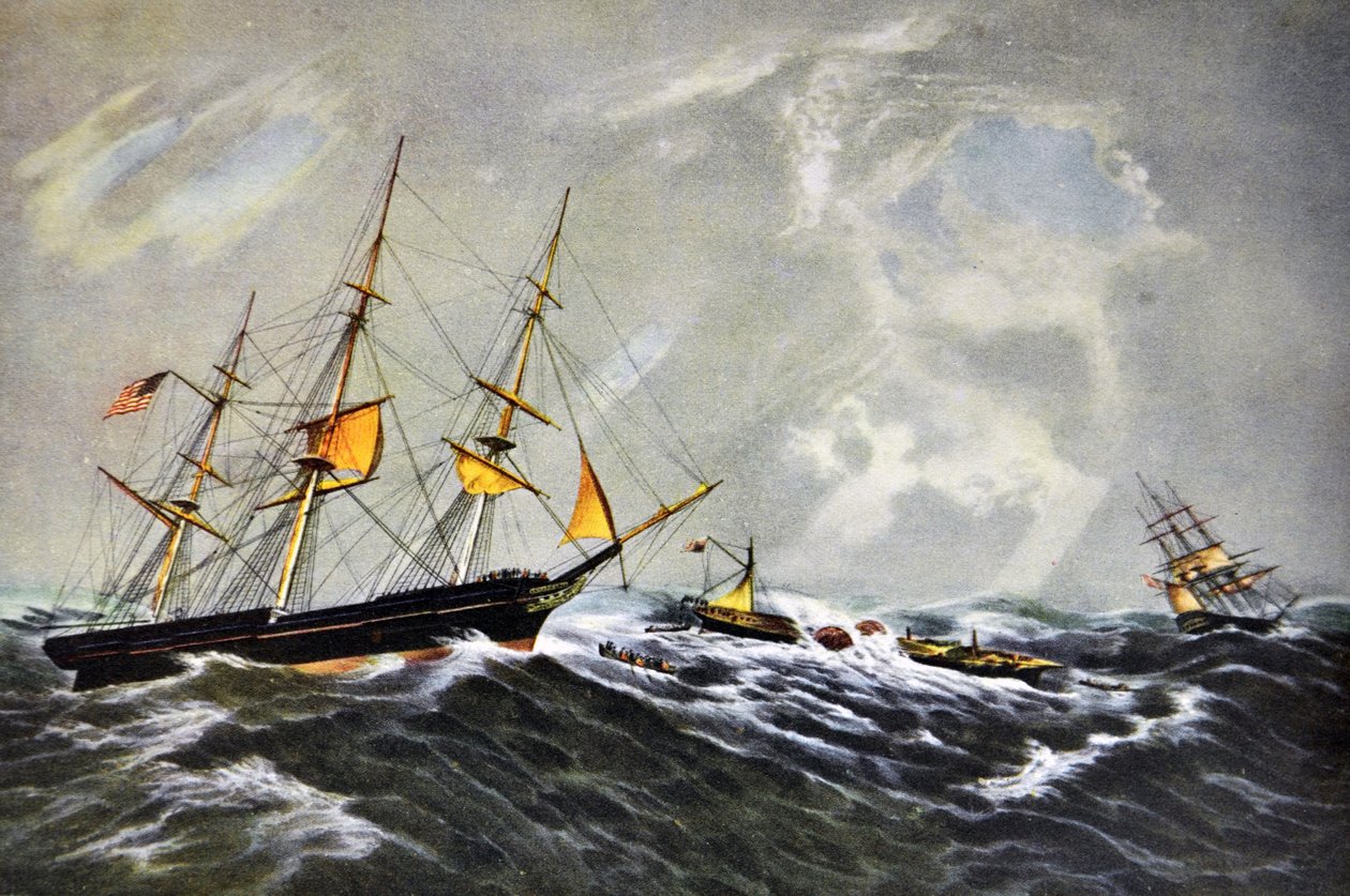 Currier & Ives İllüstrasyon 19. Yüzyıl. Buharlı Geminin Enkazı San Francisco by N. and Ives, J.M. Currier