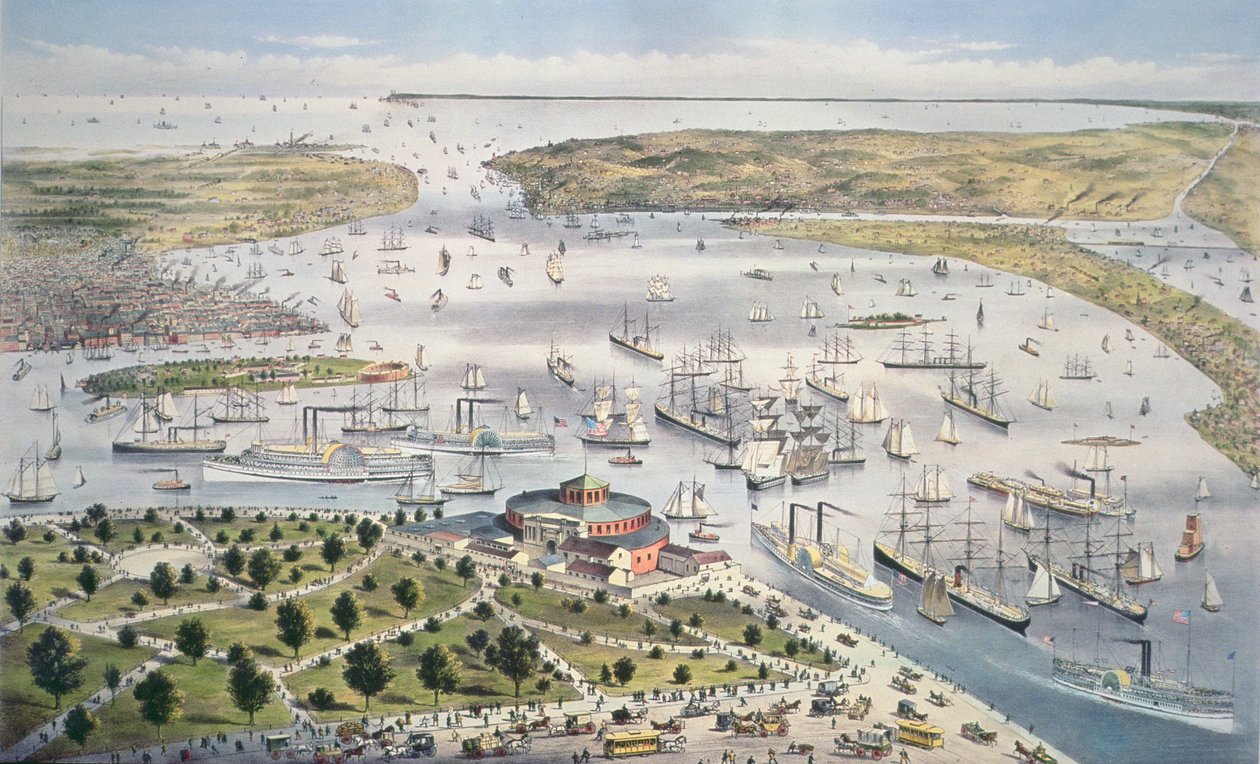 New York Limanı, Güneye Bakış, 1880 dolayları by N. and Ives, J.M. Currier