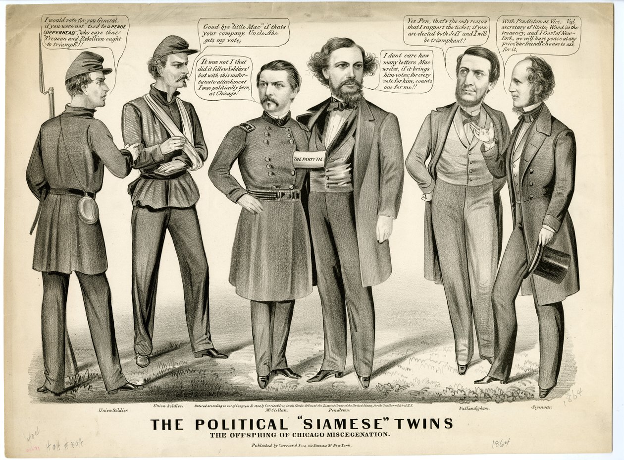 Siyasi Siyam İkizleri, Chicago Karışıklığının Yavruları, 1864 by N. and Ives, J.M. Currier