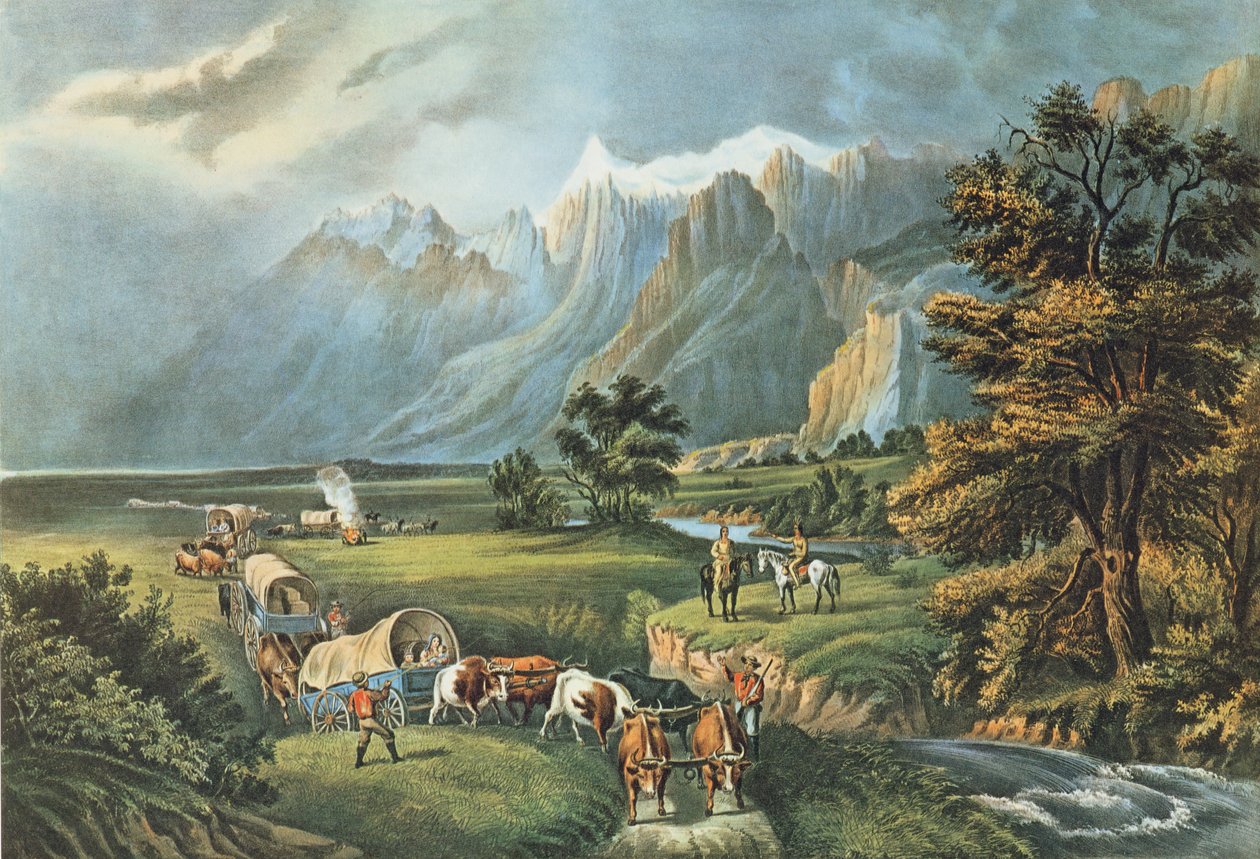 Rocky Dağları: Ovaları Geçen Göçmenler, 1866 by N. and Ives, J.M. Currier