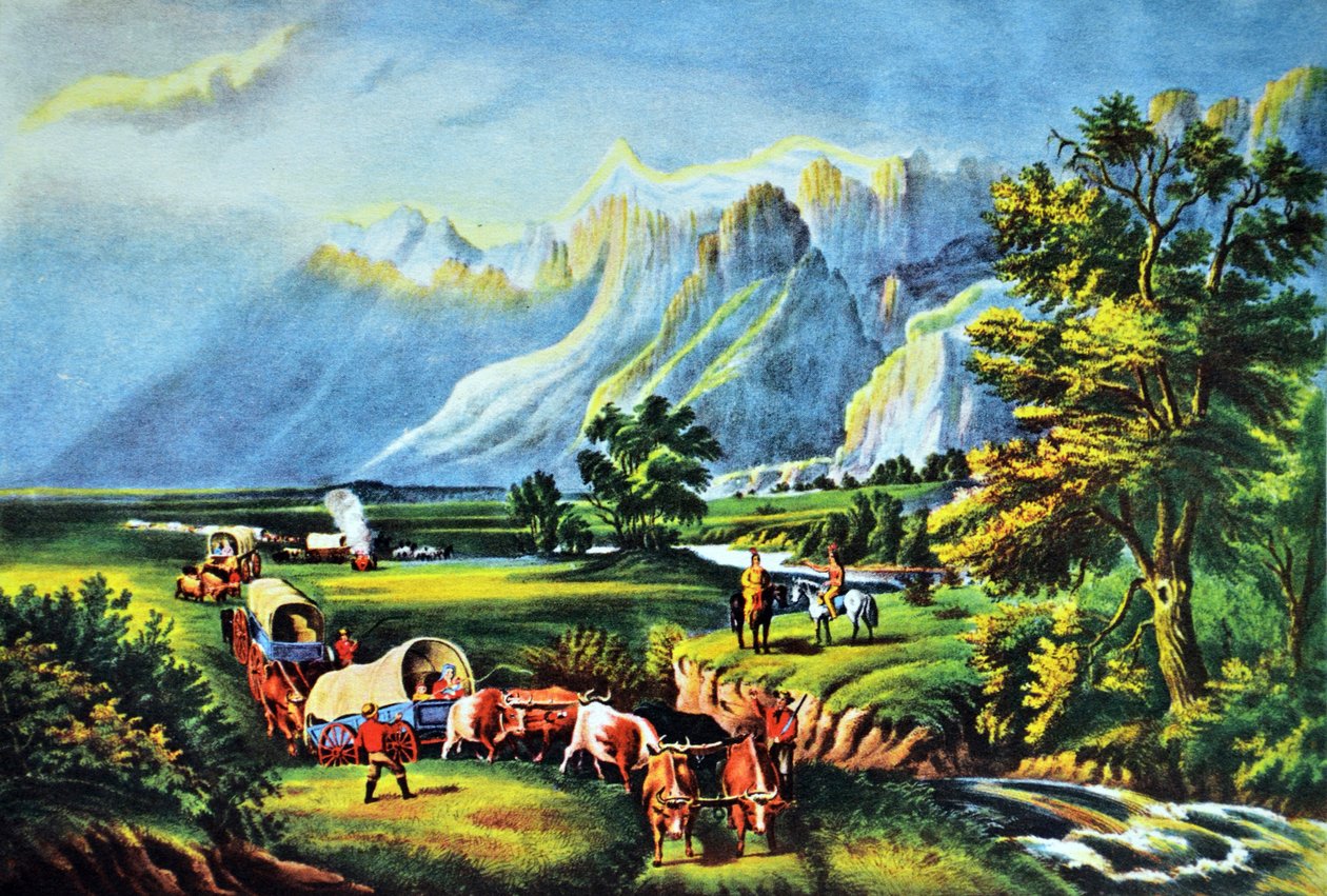 Kayalık Dağlar, Ovaları Geçen Göçmenler by N. and Ives, J.M. Currier