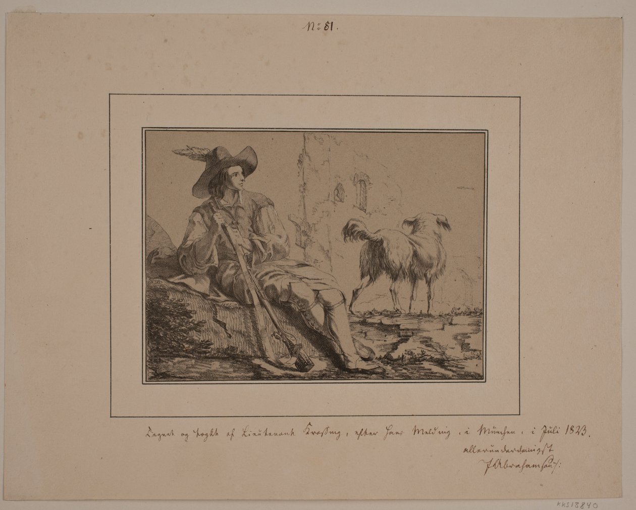 Oturan avcı ve bir köpek by N.B. Krossing