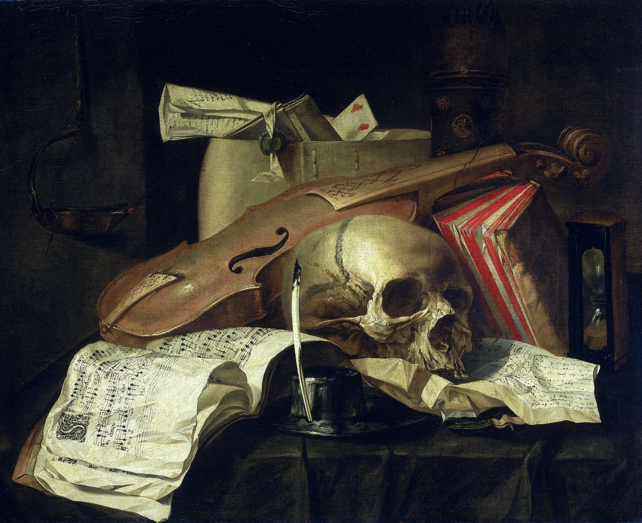 Vanitas natürmort by N. L. Peschier