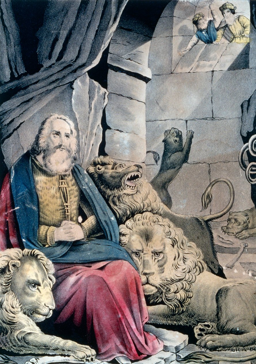 Daniel aslanların ininde by N. and Ives J.M. (1824-95) Currier