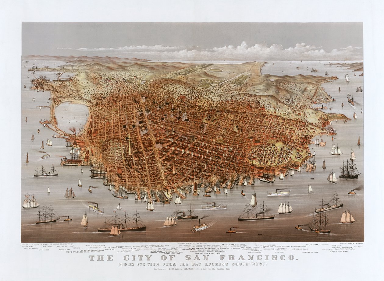 San Francisco Şehri, Currier & Ives, 1878 dolayları (renkli taş) by Currier and Ives