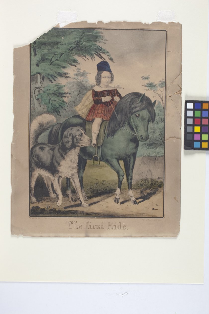The First Ride (elle boyanmış litografi) by N. and Ives J.M. (1824 95) Currier