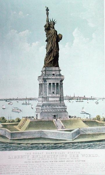 Büyük Bartholdi Heykeli, Dünyayı Aydınlatan Özgürlük (renkli taş) by Currier and Ives