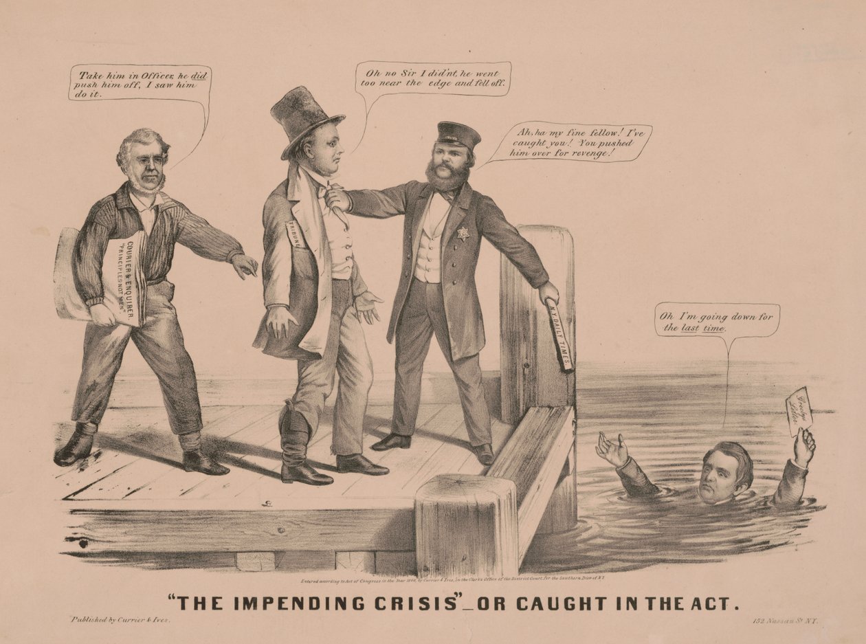 "Yaklaşan kriz" Ya da suçüstü yakalandı by N. and Ives J.M. (1824-95) Currier