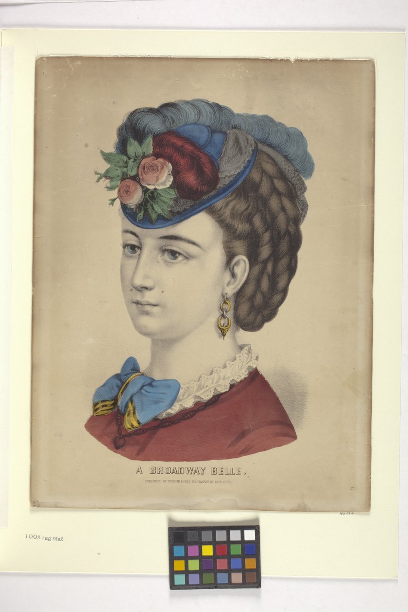 Bir Broadway Belle (elle boyanmış litografi) by N. and Ives J.M. (1824 95) Currier