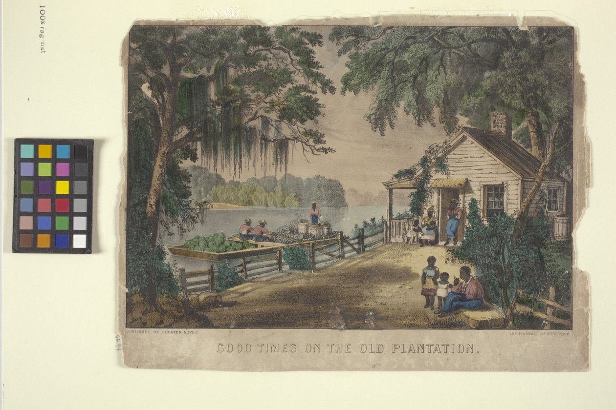 Eski Plantasyonda İyi Zamanlar (elle renkli litografi) by N. and Ives J.M. (1824 95) Currier