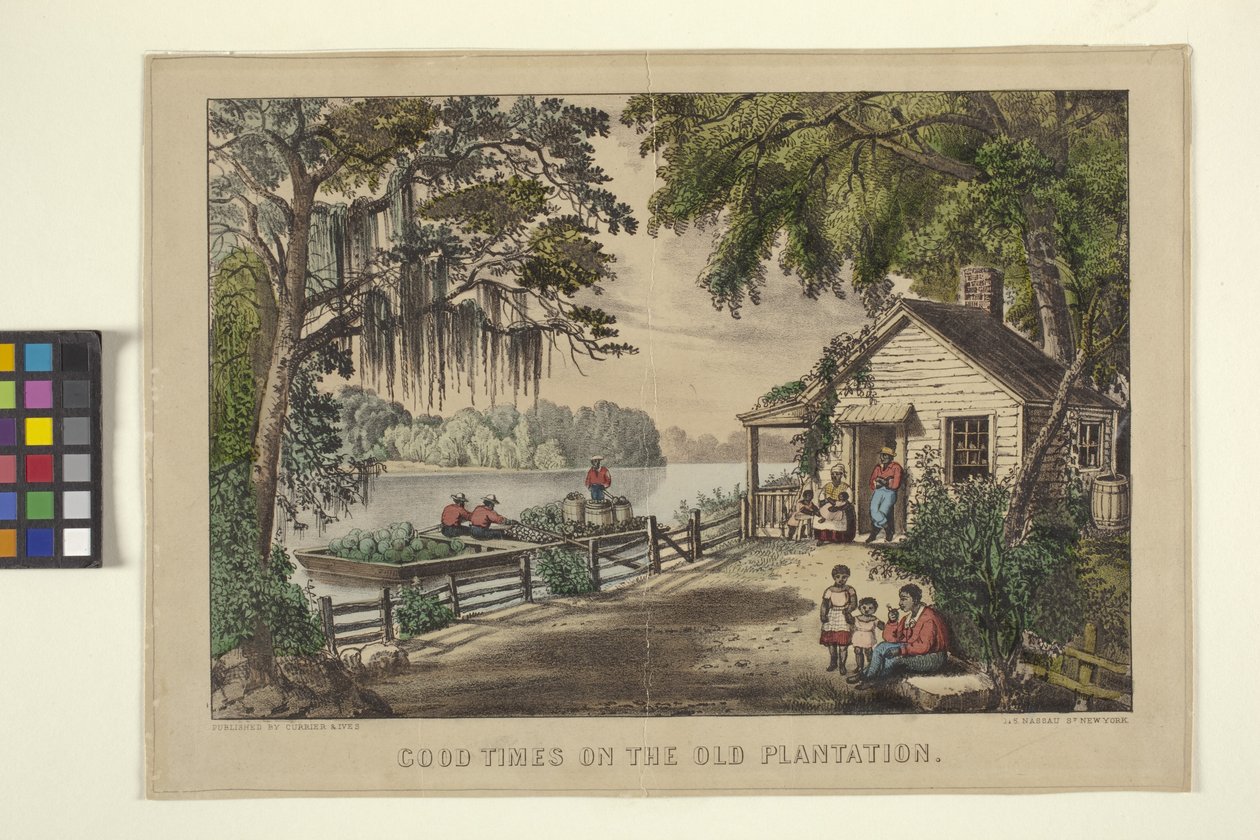 Eski Plantasyonda İyi Zamanlar (elle renkli taş baskı) by N. and Ives J.M. (1824 95) Currier