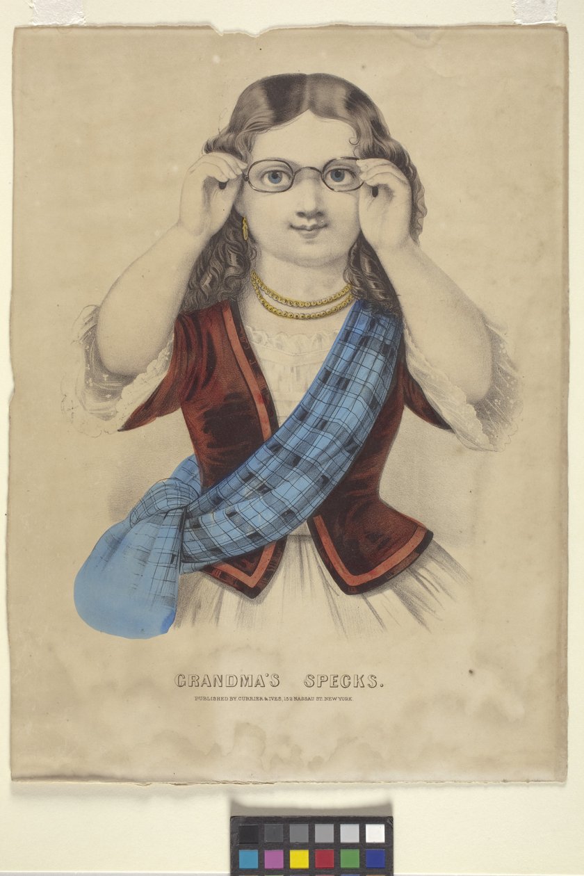 Büyükannenin "Özellikleri" (elle renklendirilmiş taş baskı) by N. and Ives J.M. (1824 95) Currier