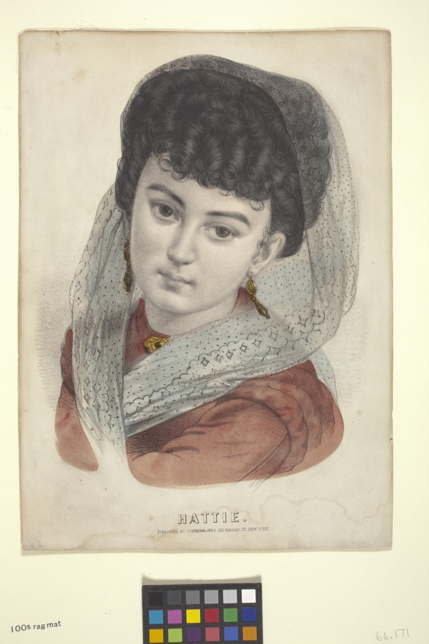 Hattie (elle boyanmış litografi) by N. and Ives J.M. (1824 95) Currier