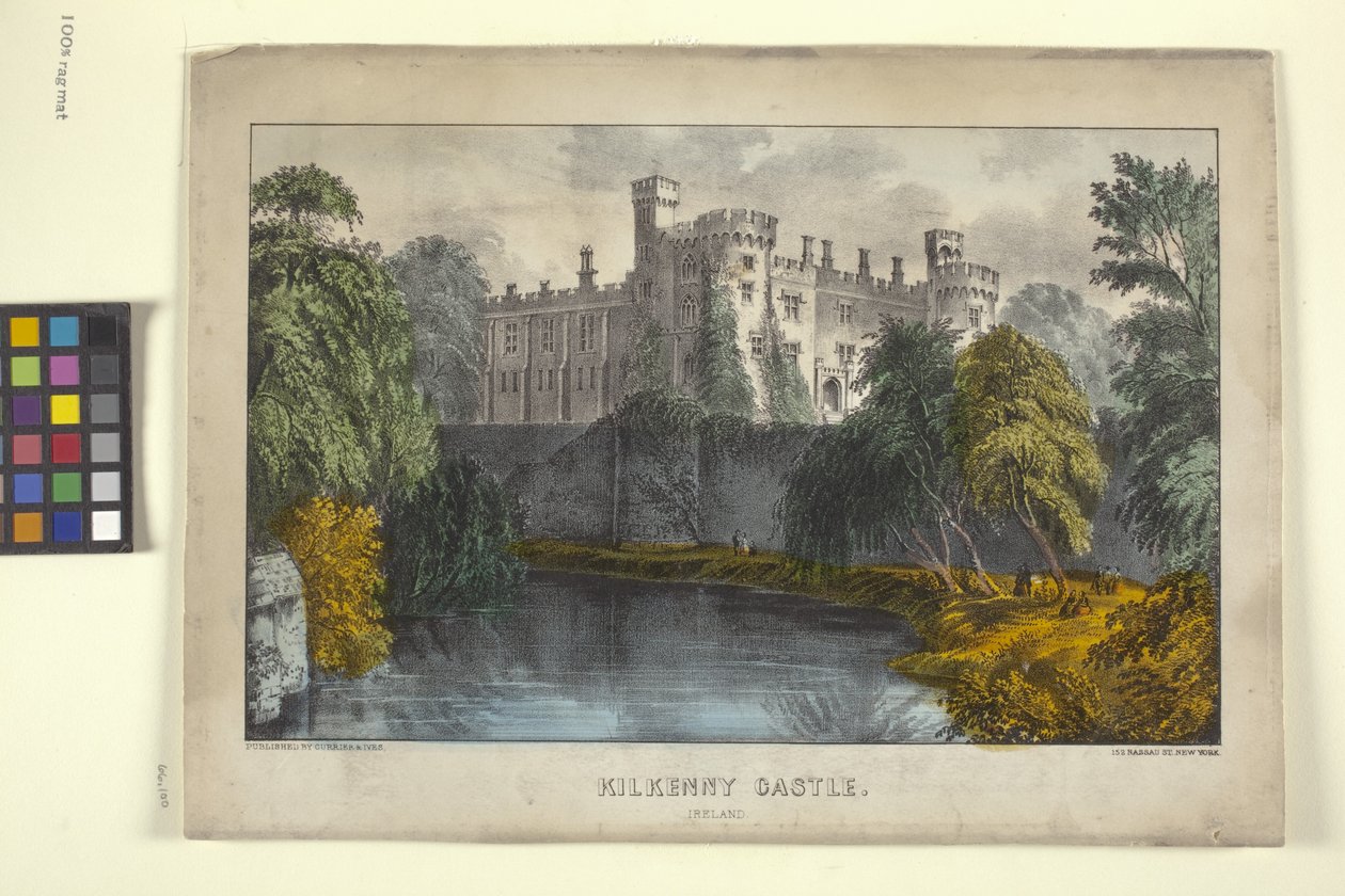 Kilkenny Kalesi, İrlanda (elle boyanmış taşbaskı) by N. and Ives J.M. (1824 95) Currier