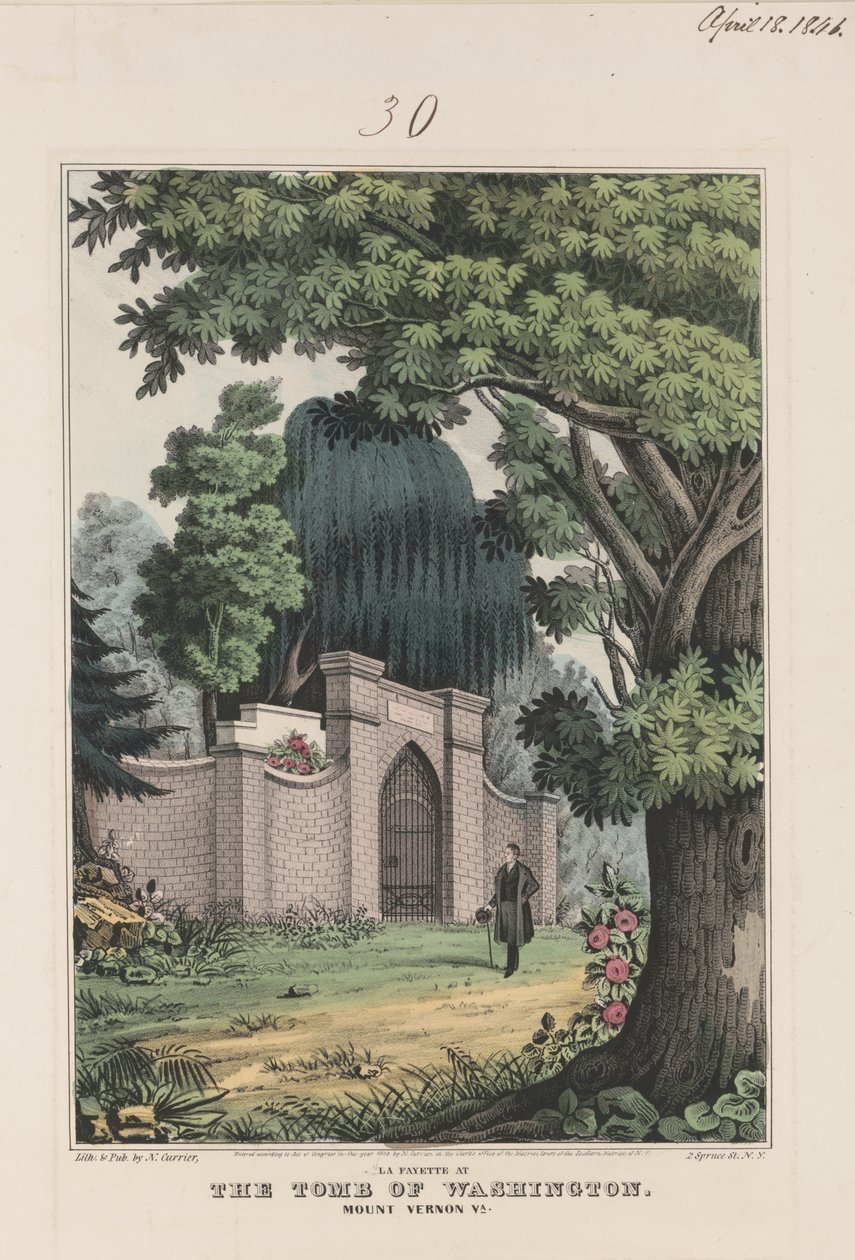 Washington mezarındaki La Fayette - Mount Vernon Va. 1845 (renkli litografi) by Currier and Ives