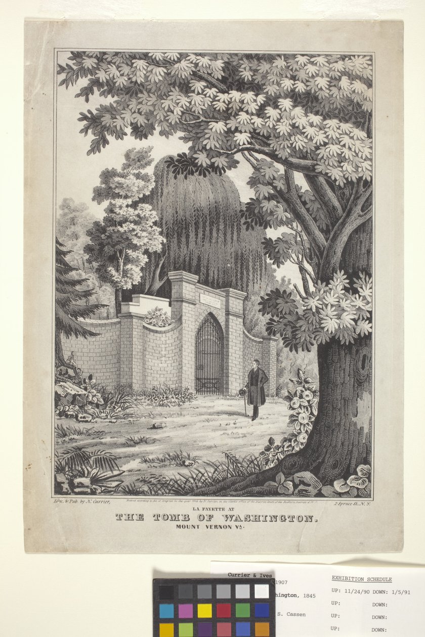 Lafayette At The Tomb Of Washington (elle renklendirilmiş litografi) by N. and Ives J.M. (1824 95) Currier