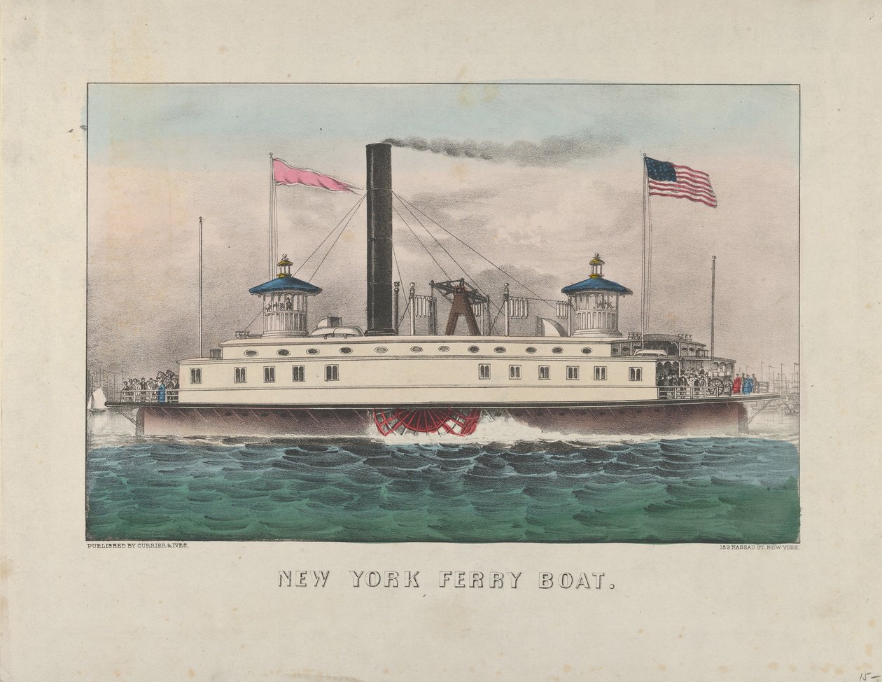 New York Feribot Teknesi, c.1860-65 (el ile renklendirilmiş litografi) by Currier and Ives