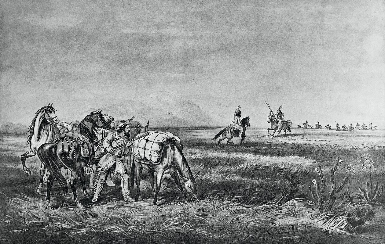 Barış ya da savaş, Kızılderililer ve beyaz avcılar arasındaki Encounter, Colin Simkin tarafından yayınlandı by Currier and Ives