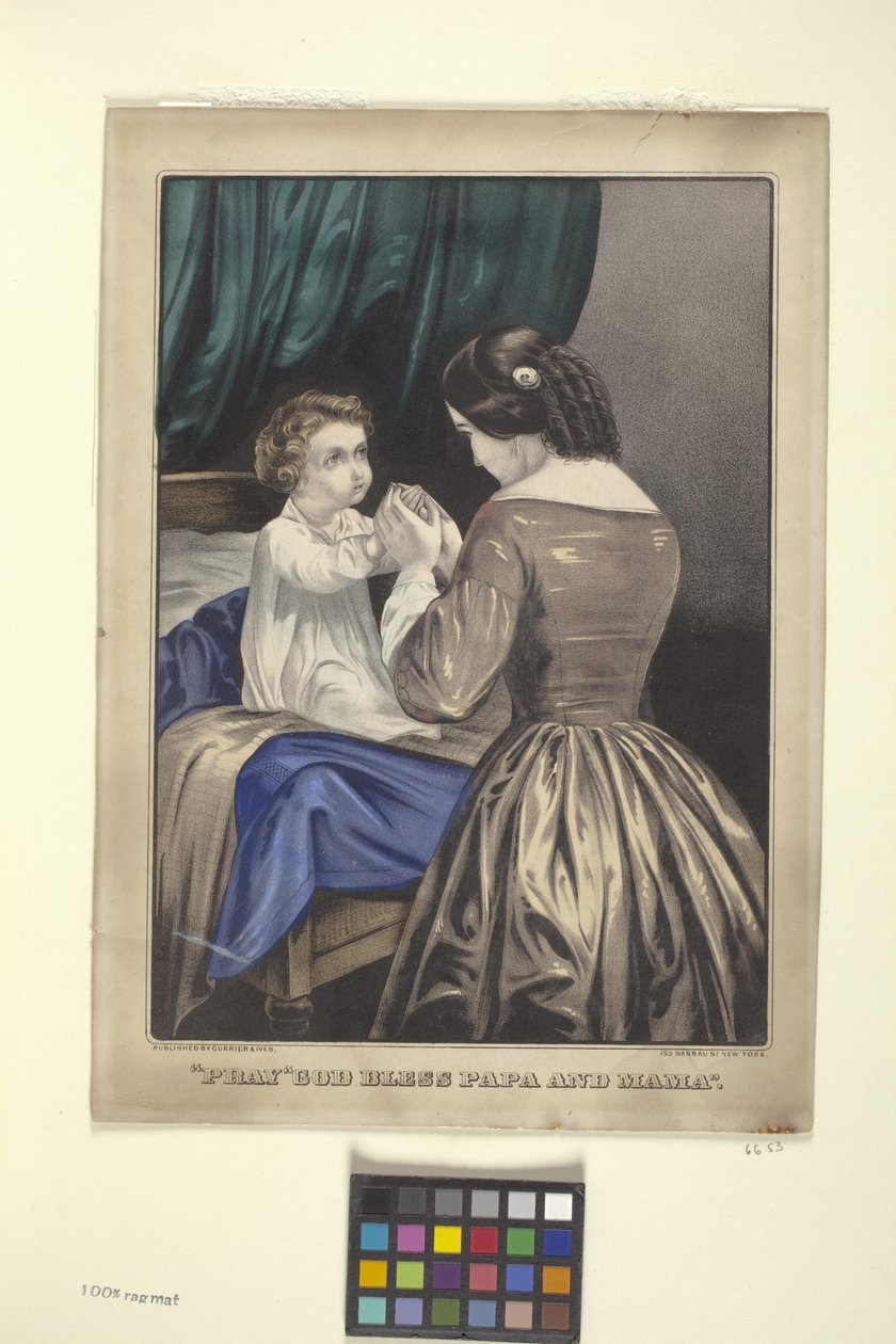 "Dua" Tanrı Babamı ve Annemi Korusun" (elle renkli taşbaskı) by N. and Ives J.M. (1824 95) Currier