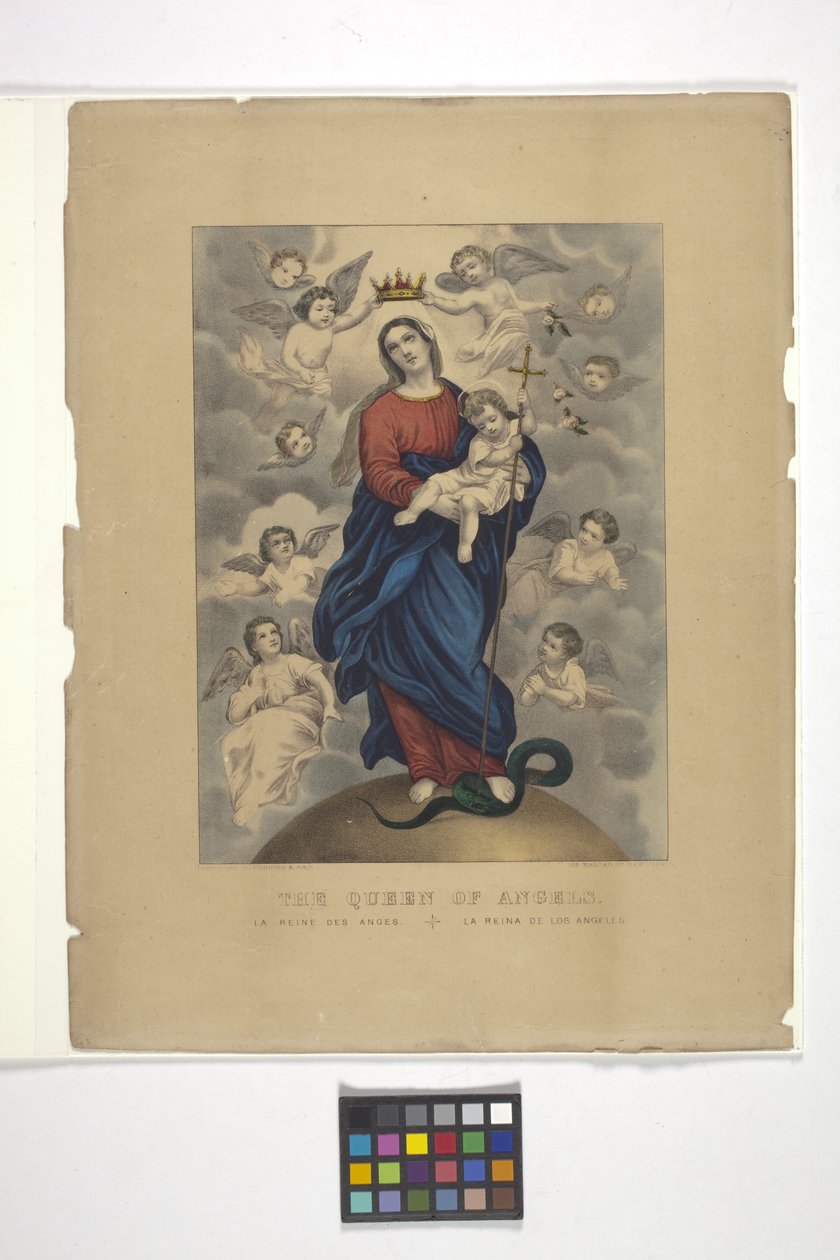 Meleklerin Kraliçesi (elle renklendirilmiş litografi) by N. and Ives J.M. (1824 95) Currier