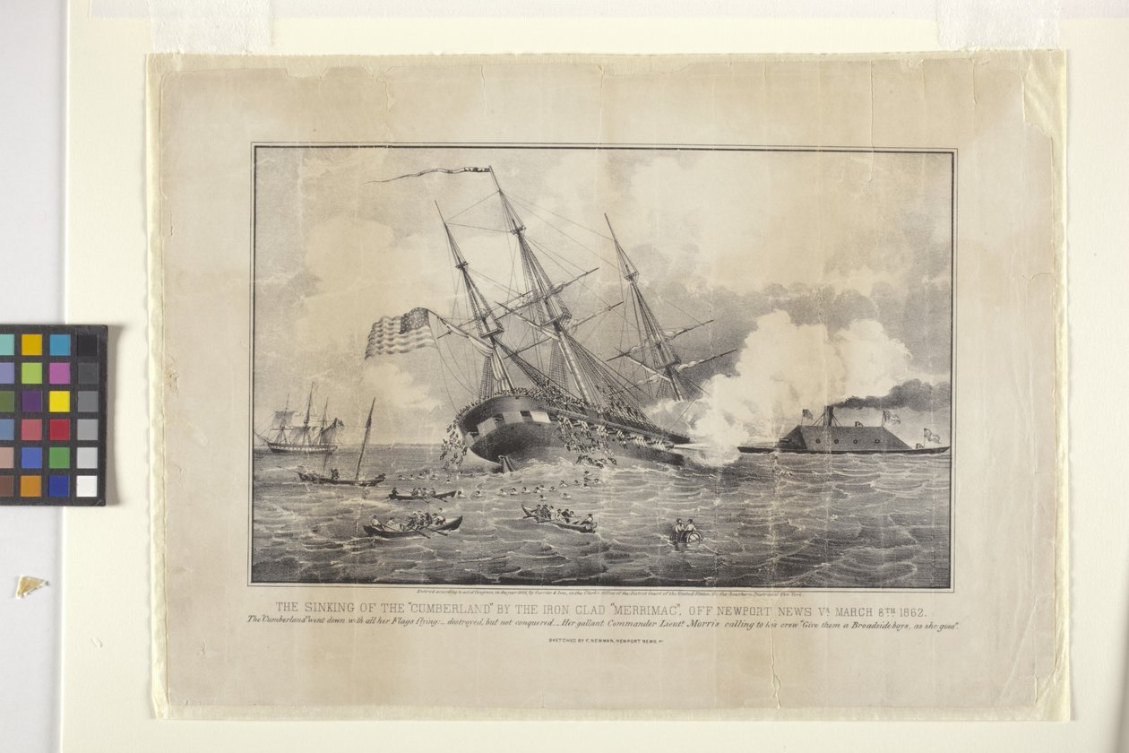 Demir Kaplama "Merrimac" Tarafından Cumberland'ın Batması (litografi) by N. and Ives J.M. (1824 95) Currier