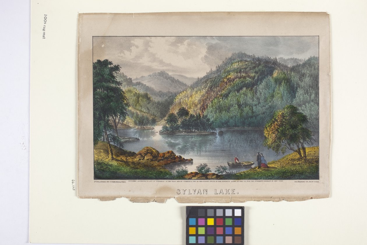 Sylvan Gölü (elle boyanmış taşbaskı) by N. and Ives J.M. (1824 95) Currier