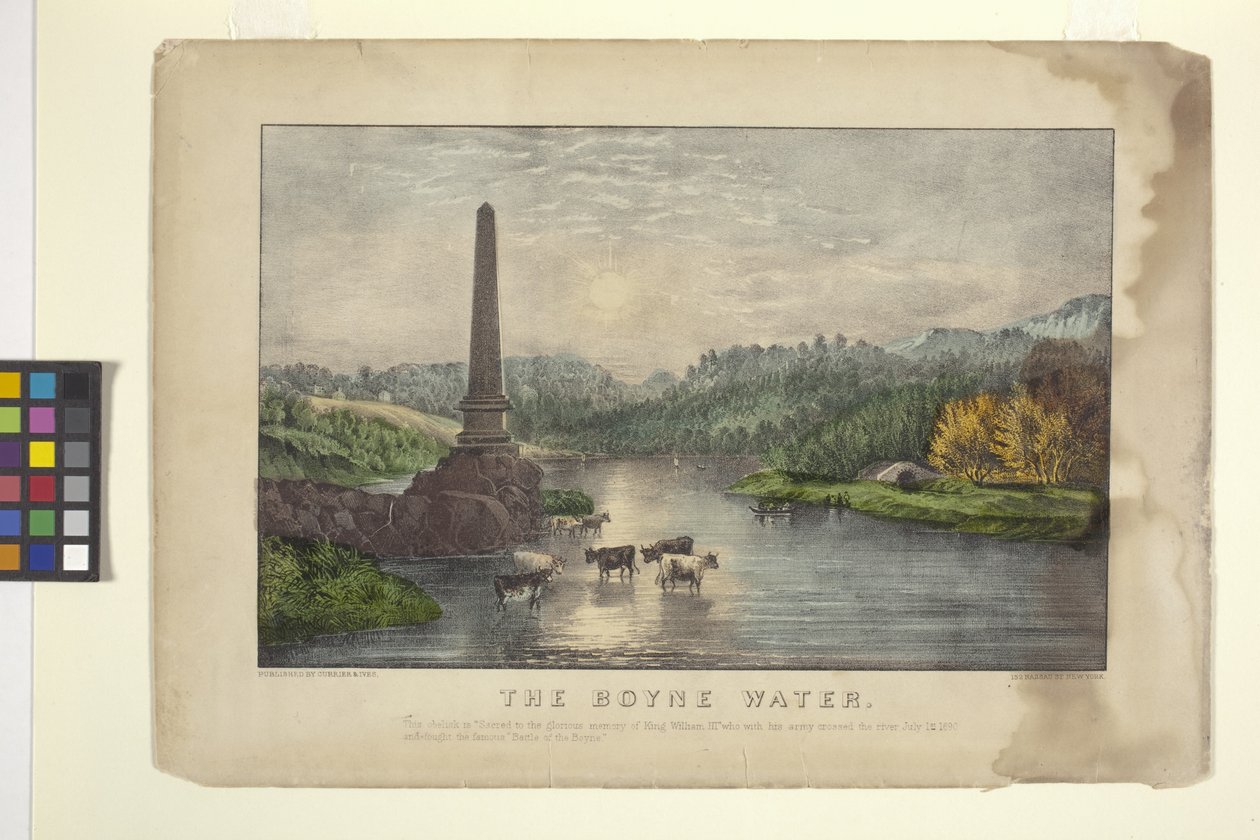 The Boyne Water (elle renklendirilmiş litografi) by N. and Ives J.M. (1824 95) Currier