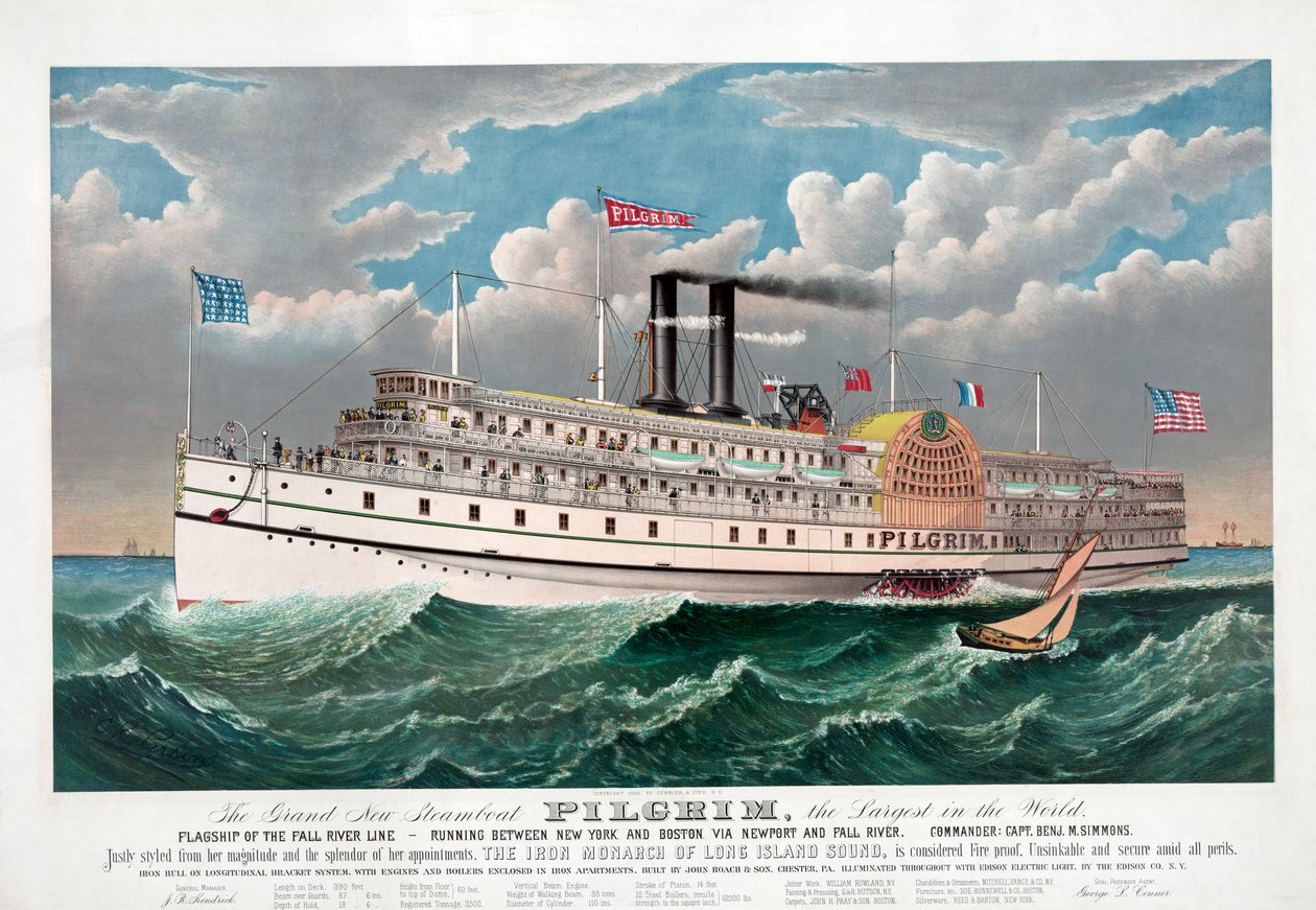 The Grand New Steamboat Pilgrim, 1883 dolayları (renkli taş) by Currier and Ives