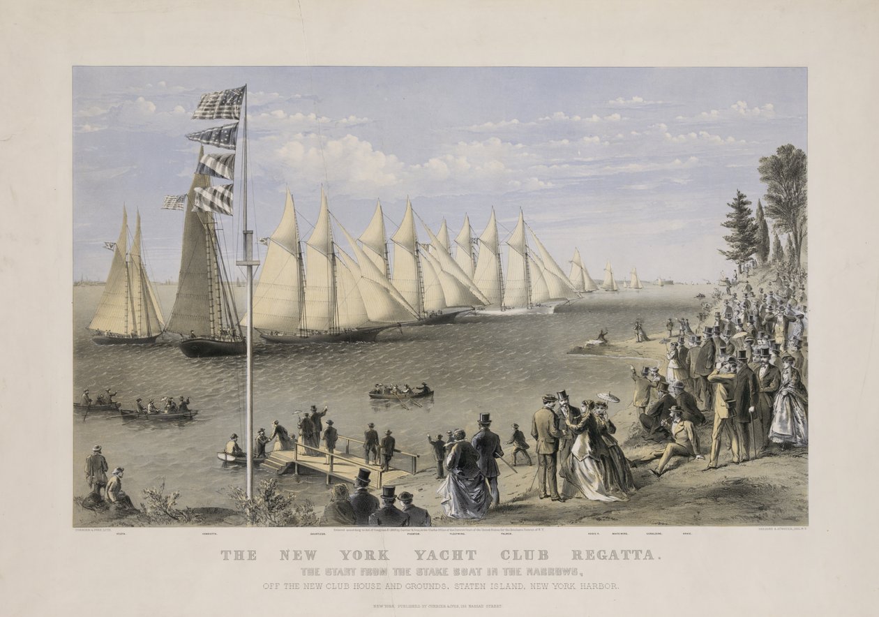 New York yat kulübü yarışları, 1869 dolayları (renkli litografi) by Currier and Ives