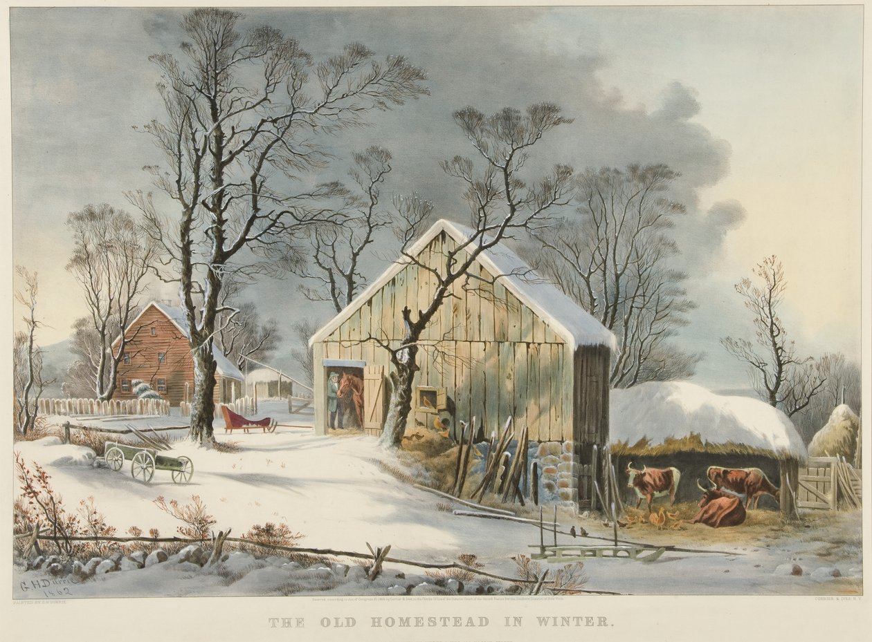 Kışın Eski Çiftlik by Currier and Ives