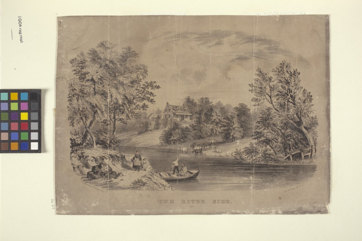 Nehir Kenarı (litografi) by N. and Ives J.M. (1824-95) Currier