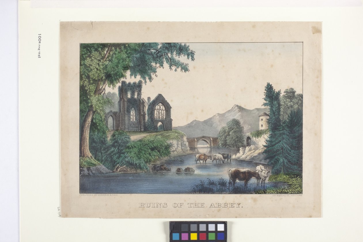 The Ruins Of The Abbey (elle boyanmış litografi) by N. and Ives J.M. (1824 95) Currier