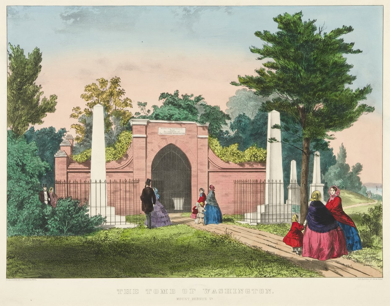 Washington Mezarı, Vernon Dağı, Virginia (renkli litografi) by Currier and Ives