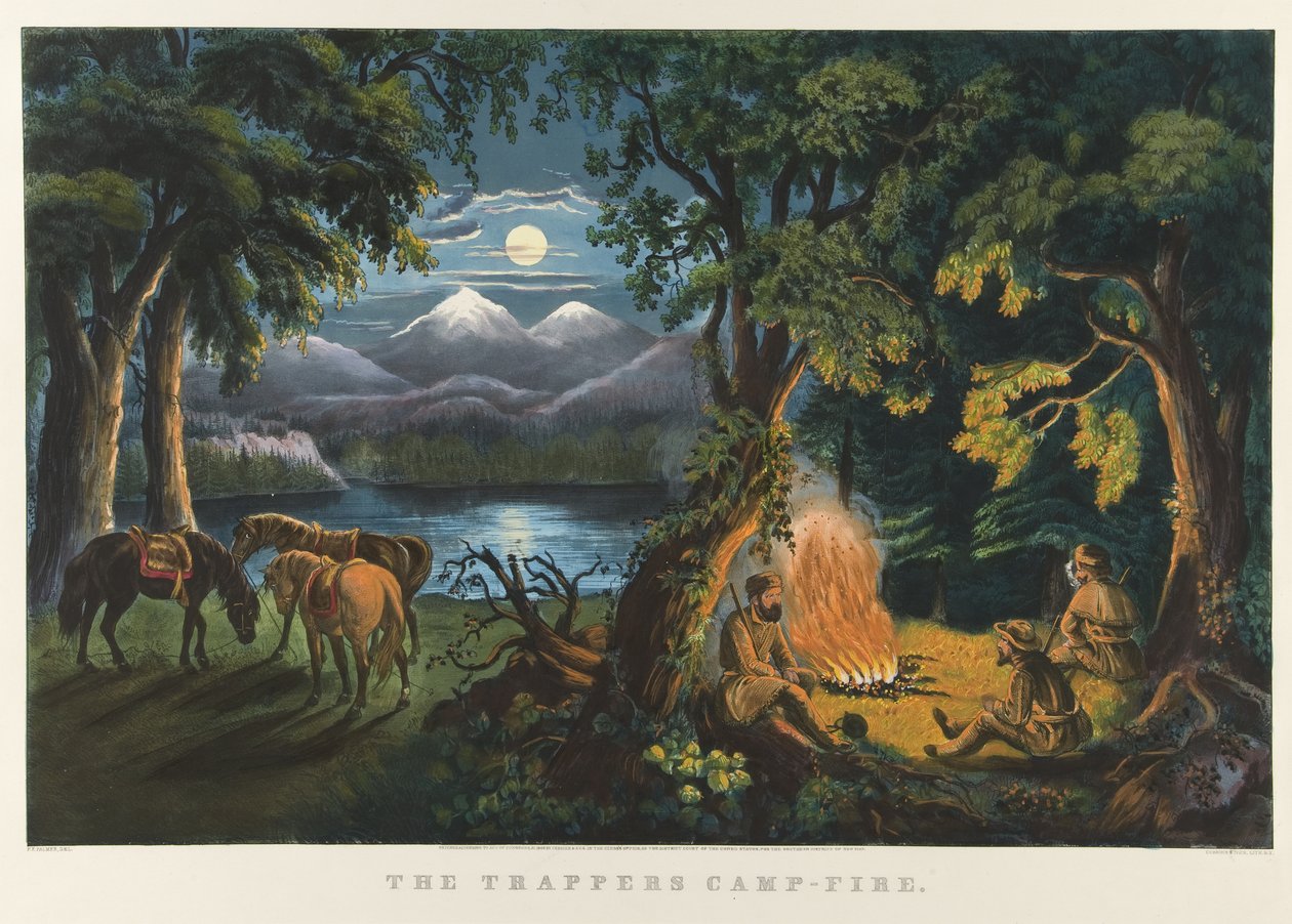 Tuzakçıların Kamp Ateşi by Currier and Ives