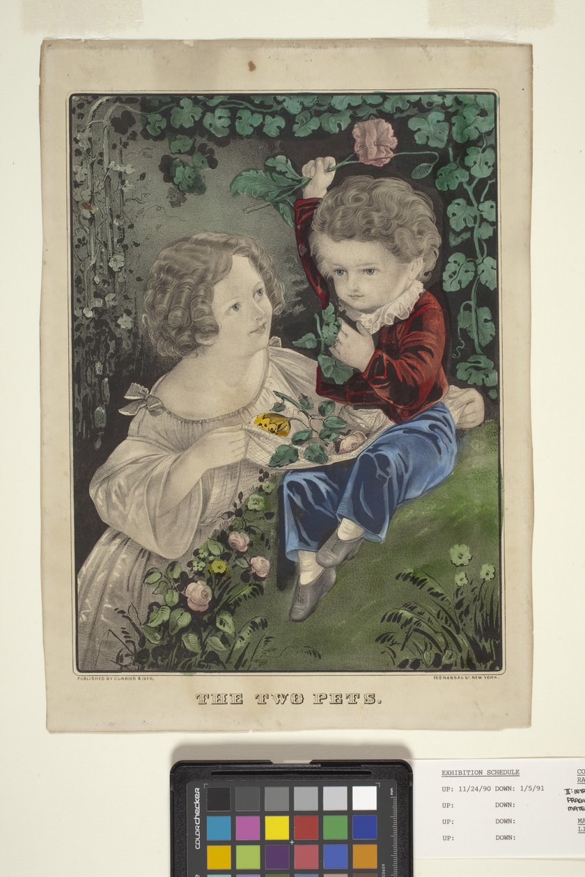The Two Pets (elle boyanmış litografi) by N. and Ives J.M. (1824 95) Currier