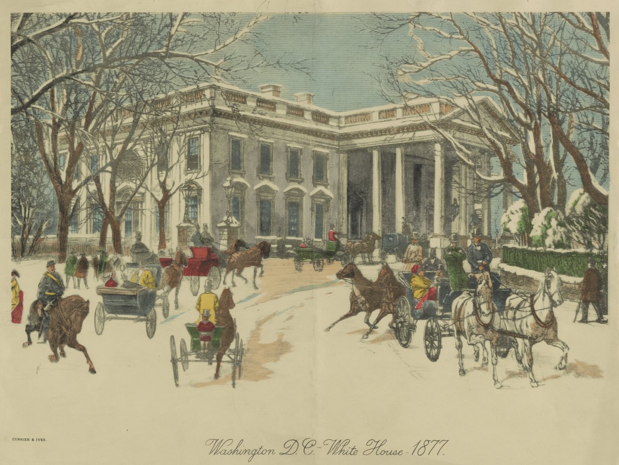 Beyaz Saray, Washington DC 1877 (renkli litografi) by Currier and Ives