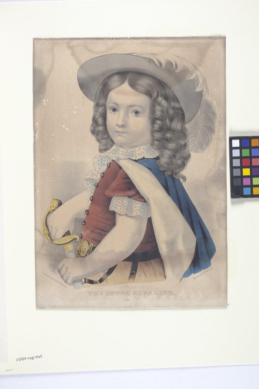 The Young Cavalier (elle boyanmış litografi) by N. and Ives J.M. (1824 95) Currier