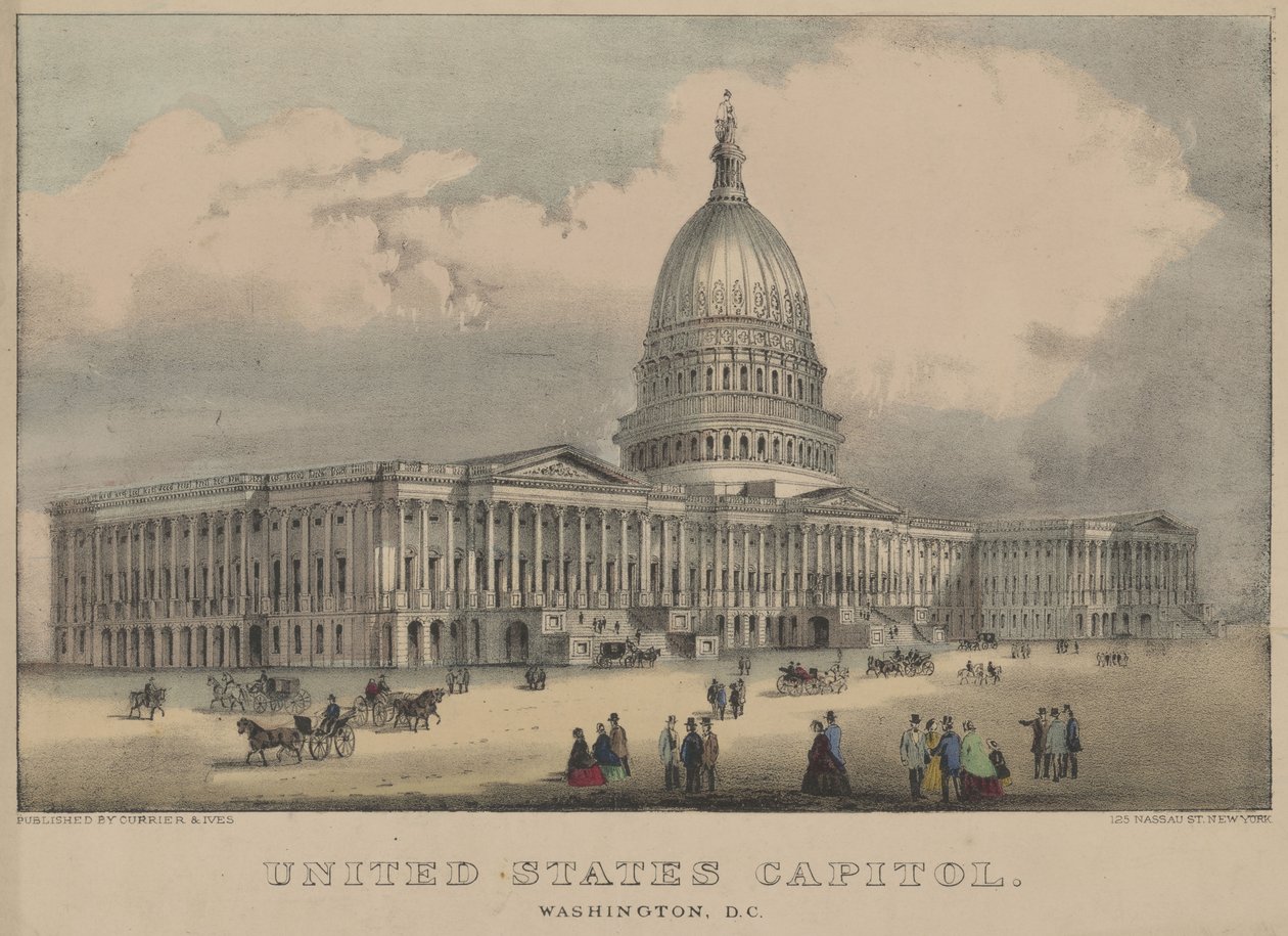 Amerika Birleşik Devletleri Capitol, Washington, DC 1872 (renkli litografi) by Currier and Ives