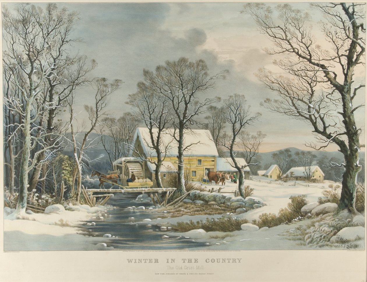 Kırda Kış, Eski Grist Değirmeni by Currier and Ives
